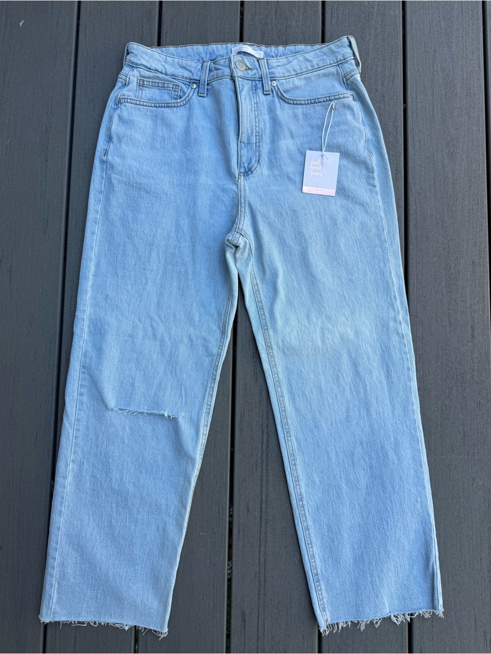 Lauren Conrad Super high-rise crop feel good jeans Size 10 lt wash raw hem rip